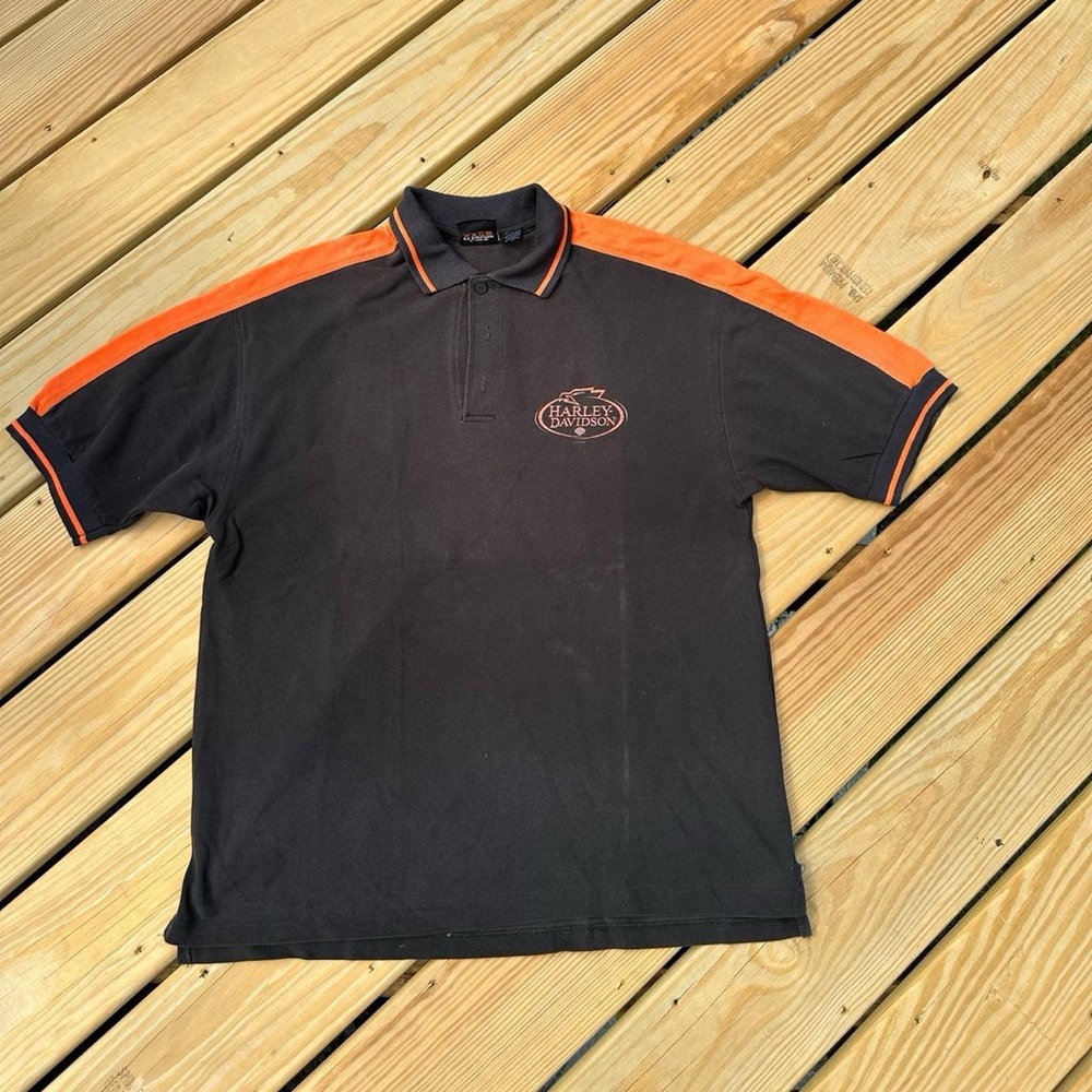 Harley-Davidson Black and Orange Men's Polo Shirt Daytona beach size L